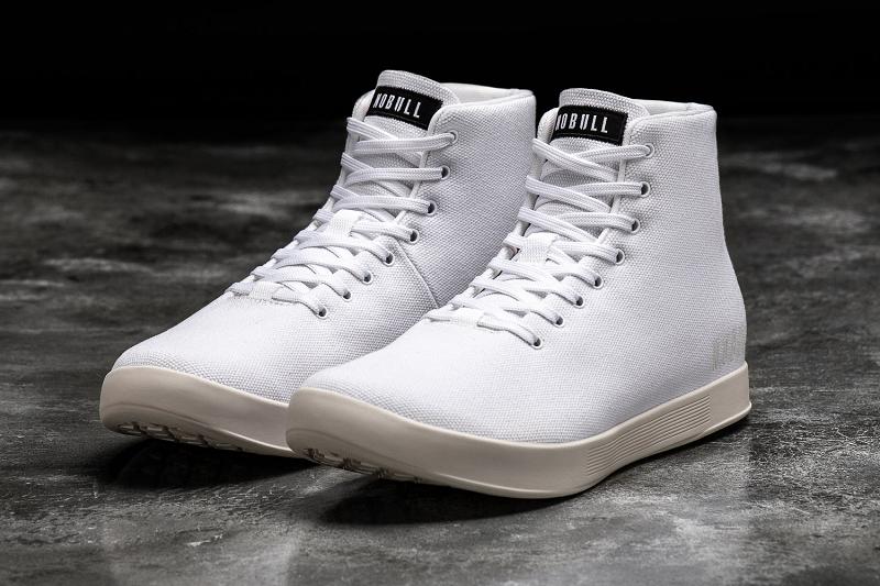 White Nobull High-Top Ivory Canvas Men's Trainers | CA N1455W